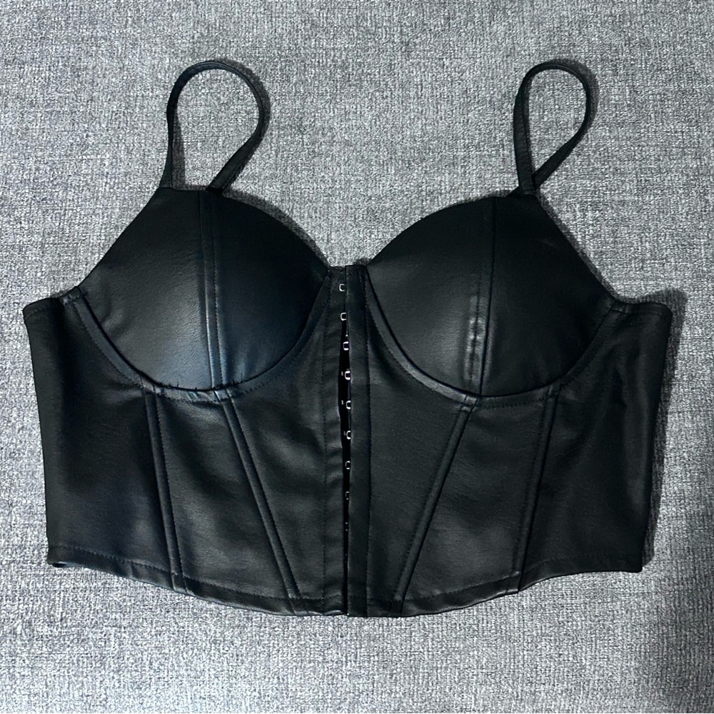 Say What Black Faux Bustier Leather Crop Top in great condition
